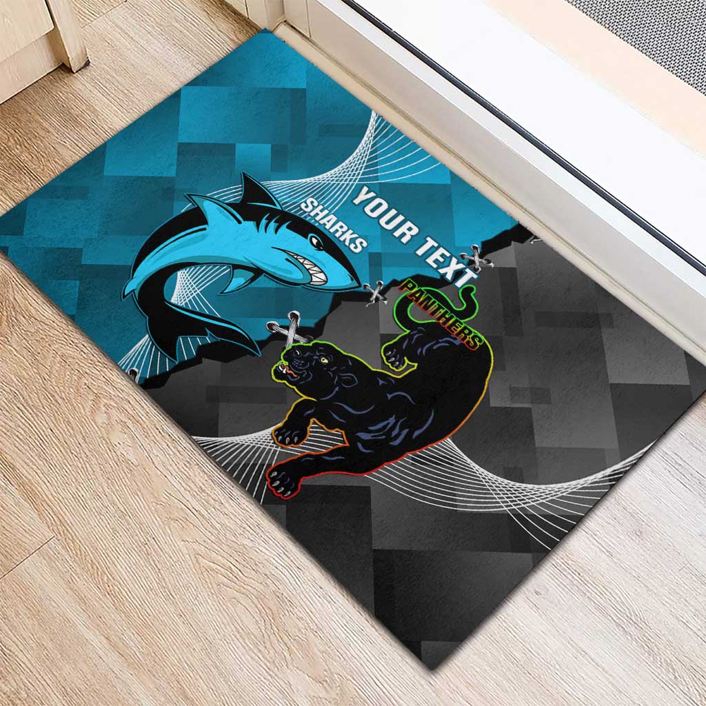 Custom NRL Panthers And Sharks Rugby 2024 Rubber Doormat Go Champions Dynamic Version