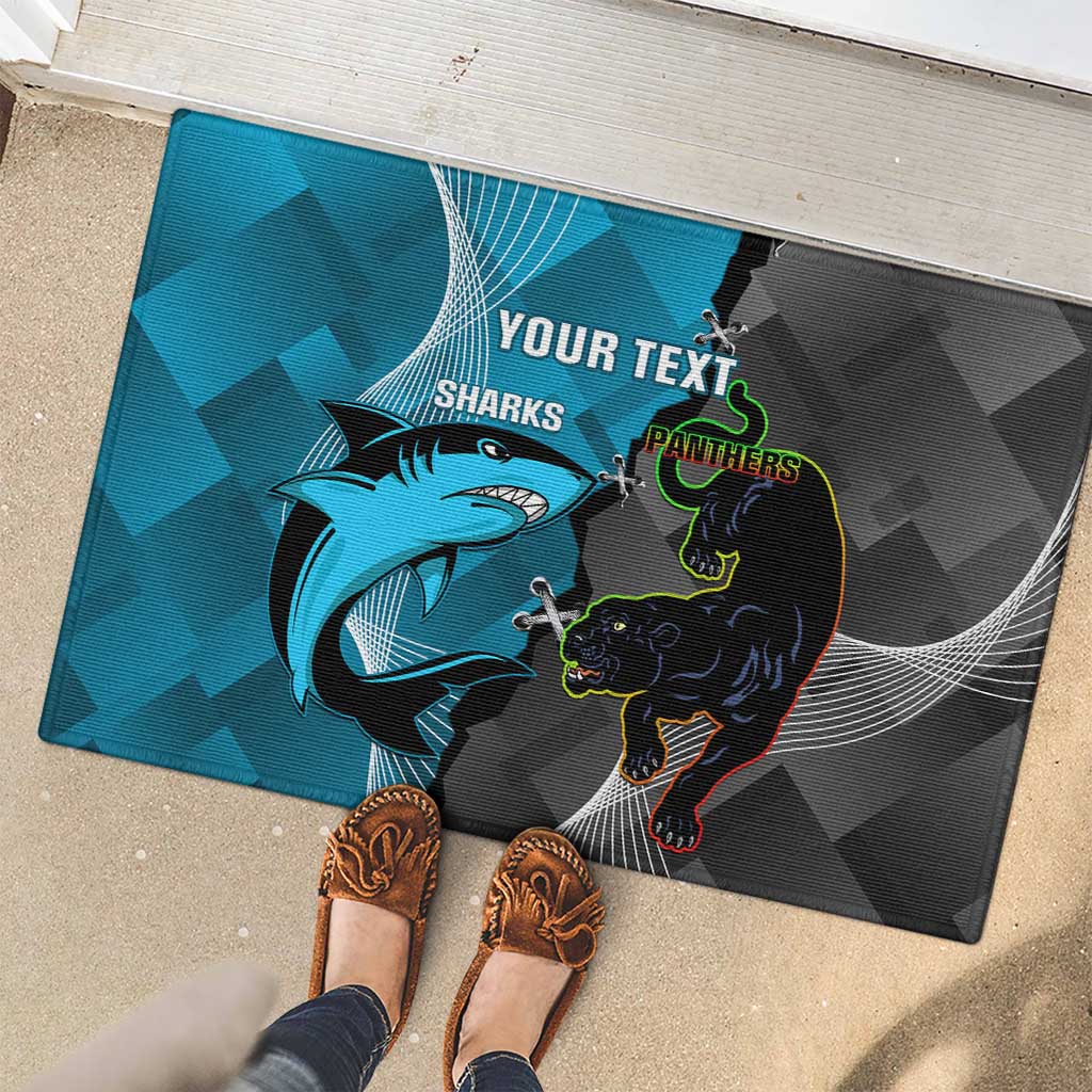 Custom NRL Panthers And Sharks Rugby 2024 Rubber Doormat Go Champions Dynamic Version