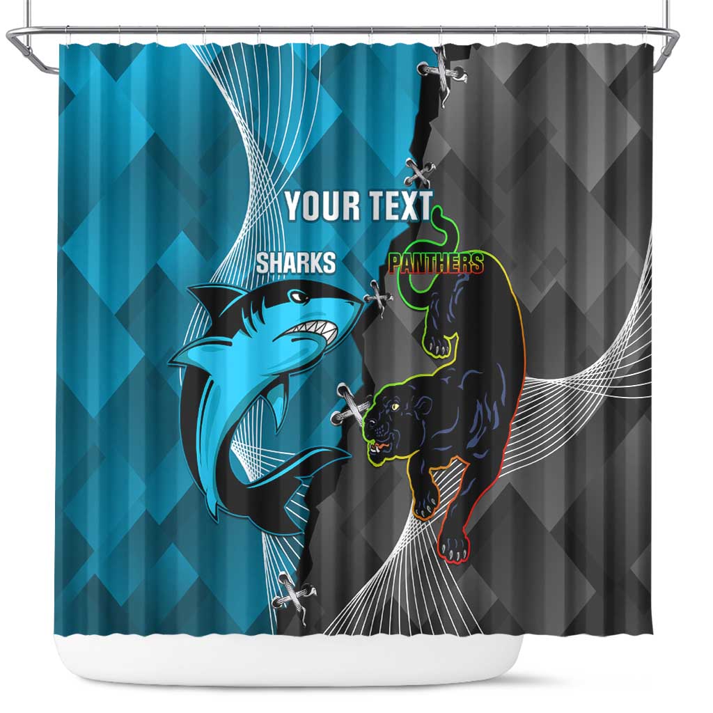 Custom NRL Panthers And Sharks Rugby 2024 Shower Curtain Go Champions Dynamic Version
