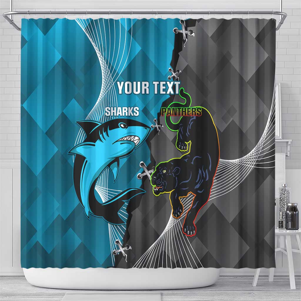 Custom NRL Panthers And Sharks Rugby 2024 Shower Curtain Go Champions Dynamic Version