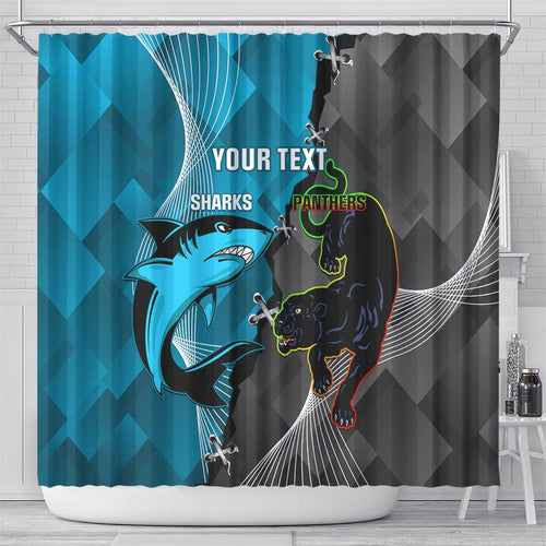 Custom NRL Panthers And Sharks Rugby 2024 Shower Curtain Go Champions Dynamic Version