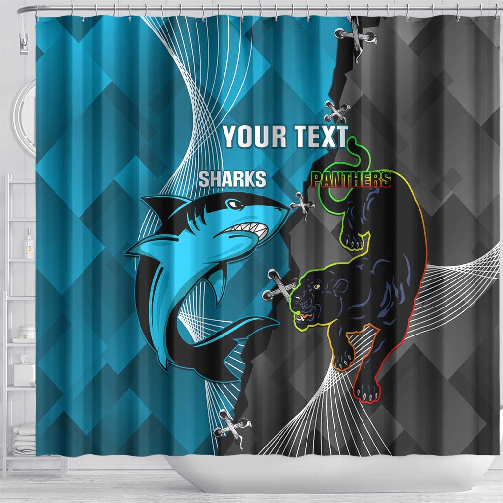 Custom NRL Panthers And Sharks Rugby 2024 Shower Curtain Go Champions Dynamic Version