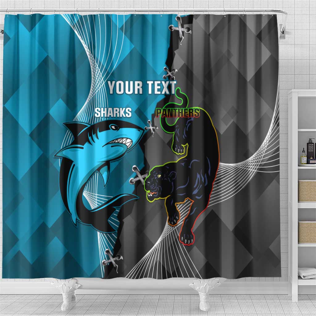 Custom NRL Panthers And Sharks Rugby 2024 Shower Curtain Go Champions Dynamic Version