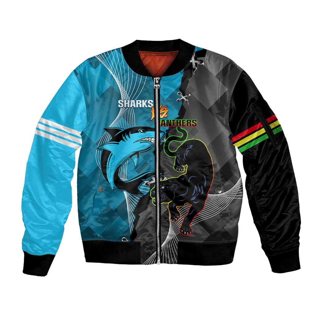 Custom NRL Panthers And Sharks Rugby 2024 Sleeve Zip Bomber Jacket Go Champions Dynamic Version