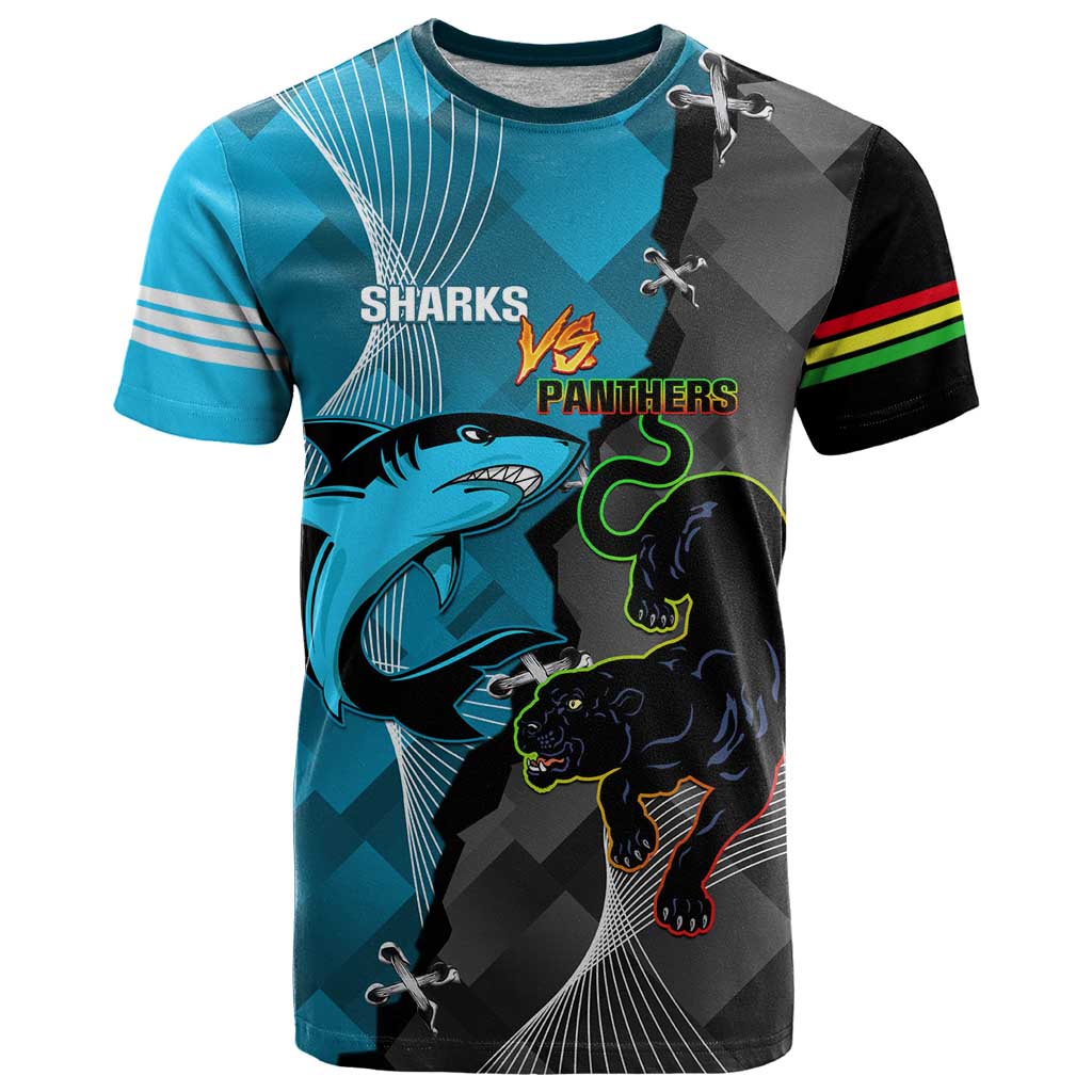 Custom NRL Panthers And Sharks Rugby 2024 T Shirt Go Champions Dynamic Version