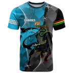 Custom NRL Panthers And Sharks Rugby 2024 T Shirt Go Champions Dynamic Version