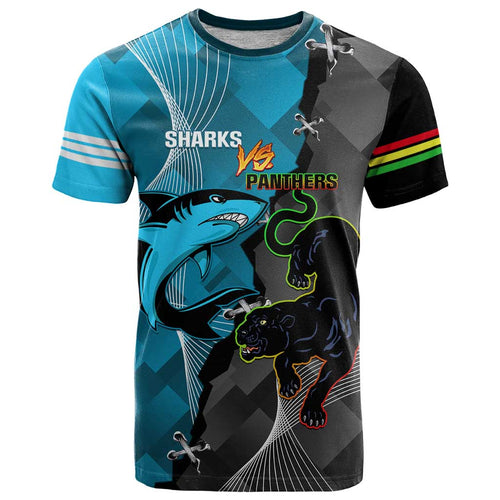 Custom NRL Panthers And Sharks Rugby 2024 T Shirt Go Champions Dynamic Version