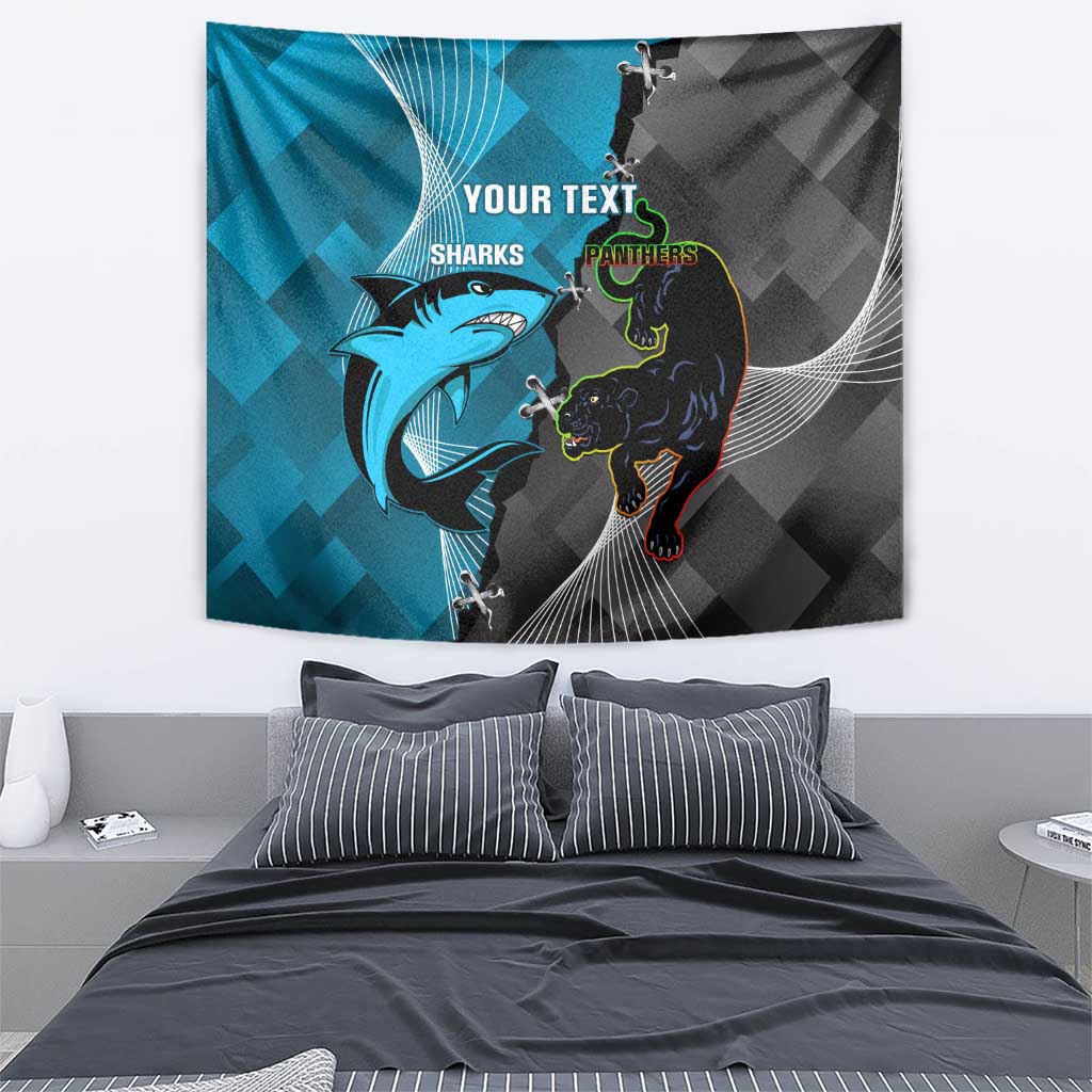 Custom NRL Panthers And Sharks Rugby 2024 Tapestry Go Champions Dynamic Version