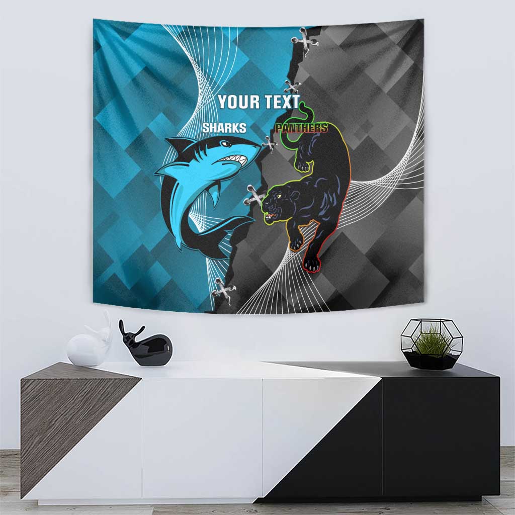 Custom NRL Panthers And Sharks Rugby 2024 Tapestry Go Champions Dynamic Version