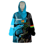 Custom NRL Panthers And Sharks Rugby 2024 Wearable Blanket Hoodie Go Champions Dynamic Version