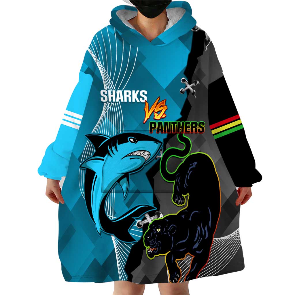 Custom NRL Panthers And Sharks Rugby 2024 Wearable Blanket Hoodie Go Champions Dynamic Version