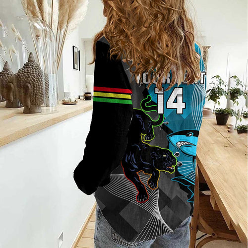 Custom NRL Panthers And Sharks Rugby 2024 Women Casual Shirt Go Champions Dynamic Version