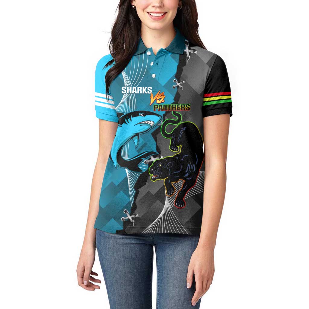 Custom NRL Panthers And Sharks Rugby 2024 Women Polo Shirt Go Champions Dynamic Version