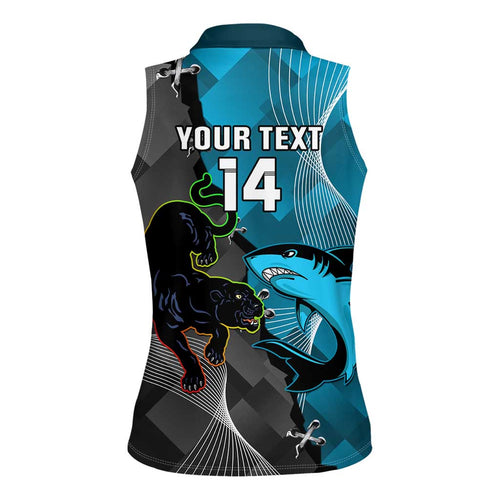 Custom NRL Panthers And Sharks Rugby 2024 Women Sleeveless Polo Shirt Go Champions Dynamic Version