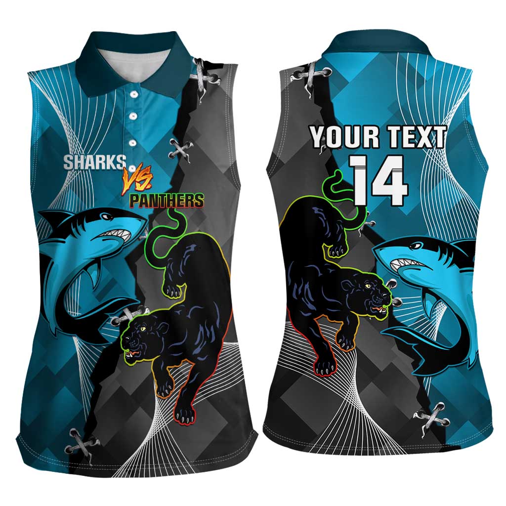 Custom NRL Panthers And Sharks Rugby 2024 Women Sleeveless Polo Shirt Go Champions Dynamic Version