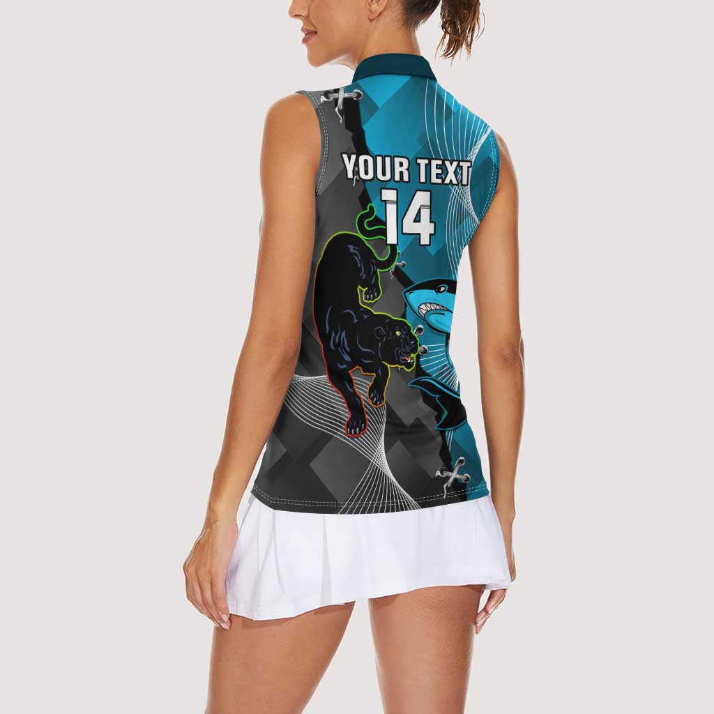 Custom NRL Panthers And Sharks Rugby 2024 Women Sleeveless Polo Shirt Go Champions Dynamic Version