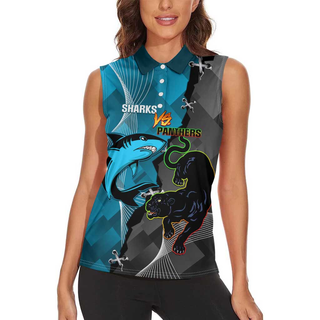 Custom NRL Panthers And Sharks Rugby 2024 Women Sleeveless Polo Shirt Go Champions Dynamic Version