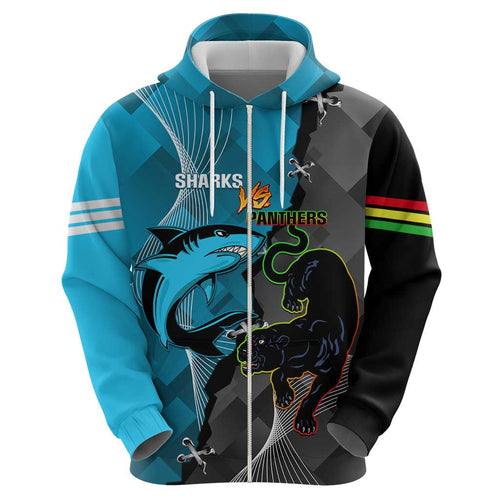 Custom NRL Panthers And Sharks Rugby 2024 Zip Hoodie Go Champions Dynamic Version