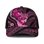 Think Pink Breast Cancer Awareness Australia Baseball Net Cap Butterfly Aboriginal Mix Polynesian Pattern - Aussie Hoodie