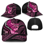 Think Pink Breast Cancer Awareness Australia Baseball Net Cap Butterfly Aboriginal Mix Polynesian Pattern - Aussie Hoodie