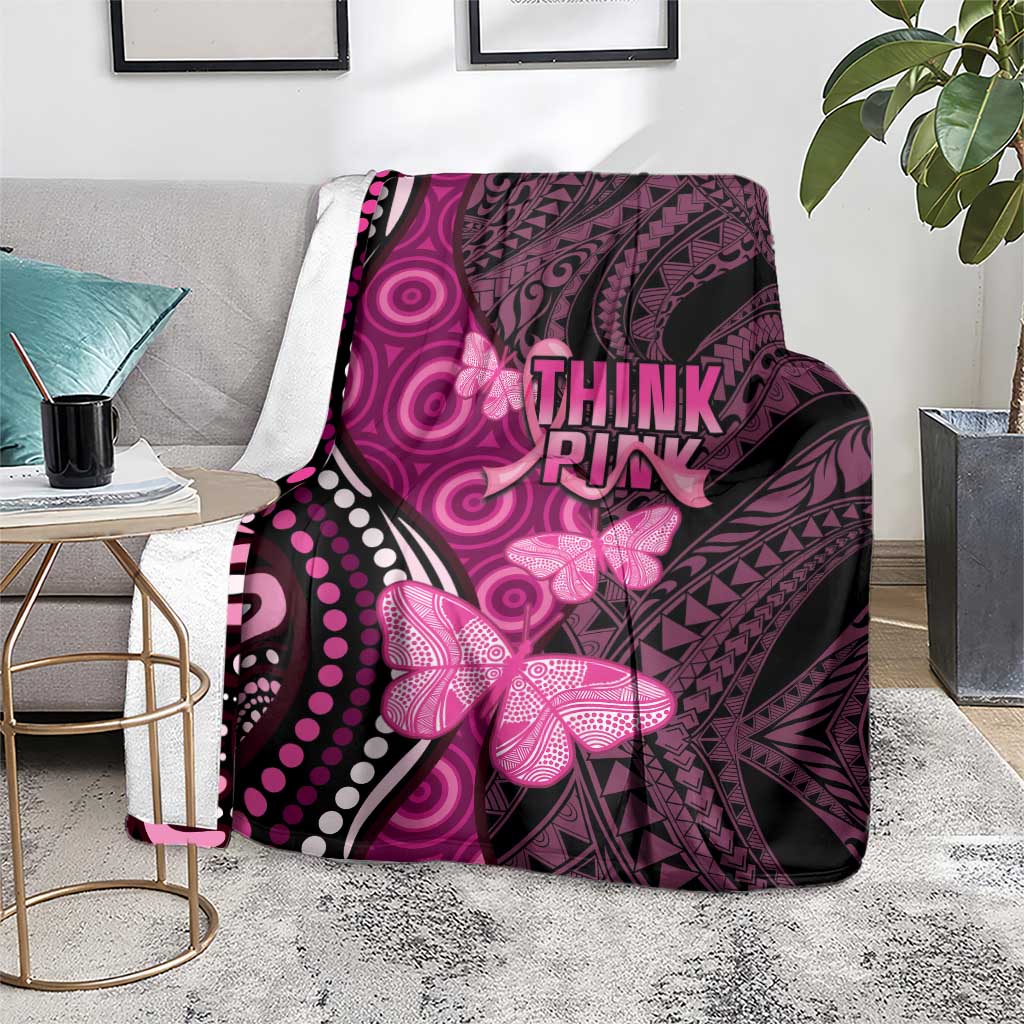 Think Pink Breast Cancer Awareness Blanket Butterfly Aboriginal Mix Polynesian Pattern