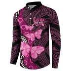 Think Pink Breast Cancer Awareness Button Sweatshirt Butterfly Aboriginal Mix Polynesian Pattern