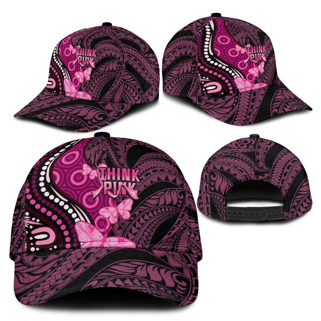 Think Pink Breast Cancer Awareness Australia Classic Cap Butterfly Aboriginal Mix Polynesian Pattern - Aussie Hoodie