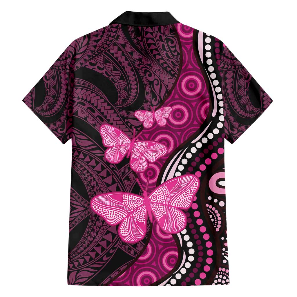 Think Pink Breast Cancer Awareness Family Matching Long Sleeve Bodycon Dress and Hawaiian Shirt Butterfly Aboriginal Mix Polynesian Pattern