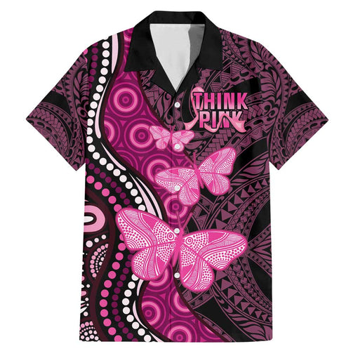 Think Pink Breast Cancer Awareness Family Matching Mermaid Dress and Hawaiian Shirt Butterfly Aboriginal Mix Polynesian Pattern