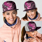 Think Pink Breast Cancer Awareness Australia Mesh Trucker Cap Butterfly Aboriginal Mix Polynesian Pattern - Aussie Hoodie