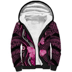 Think Pink Breast Cancer Awareness Sherpa Hoodie Butterfly Aboriginal Mix Polynesian Pattern