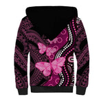 Think Pink Breast Cancer Awareness Sherpa Hoodie Butterfly Aboriginal Mix Polynesian Pattern