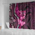 Think Pink Breast Cancer Awareness Shower Curtain Butterfly Aboriginal Mix Polynesian Pattern
