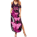 Think Pink Breast Cancer Awareness Summer Maxi Dress Butterfly Aboriginal Mix Polynesian Pattern