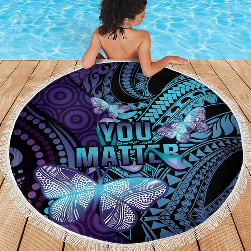 You Matter Suicide Prevention Awareness Beach Blanket Butterfly Aboriginal Mix Polynesian Pattern