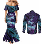 You Matter Suicide Prevention Awareness Couples Matching Mermaid Dress and Long Sleeve Button Shirt Butterfly Aboriginal Mix Polynesian Pattern