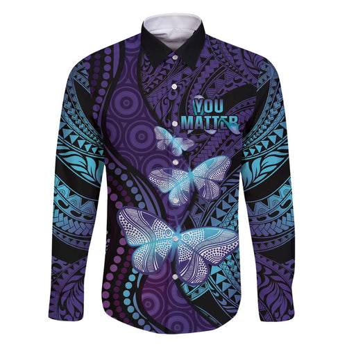 You Matter Suicide Prevention Awareness Family Matching Off The Shoulder Long Sleeve Dress and Hawaiian Shirt Butterfly Aboriginal Mix Polynesian Pattern