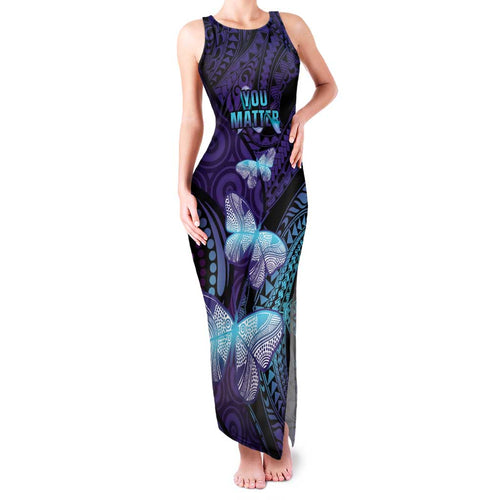 You Matter Suicide Prevention Awareness Family Matching Tank Maxi Dress and Hawaiian Shirt Butterfly Aboriginal Mix Polynesian Pattern