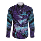 You Matter Suicide Prevention Awareness Long Sleeve Button Shirt Butterfly Aboriginal Mix Polynesian Pattern