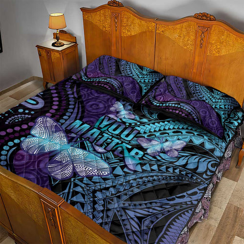 You Matter Suicide Prevention Awareness Quilt Bed Set Butterfly Aboriginal Mix Polynesian Pattern