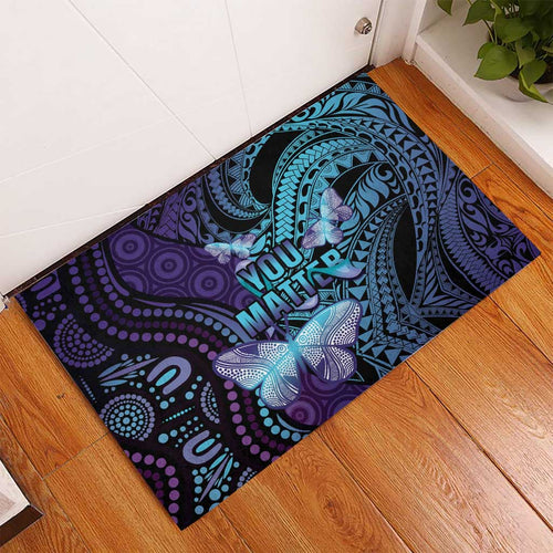 You Matter Suicide Prevention Awareness Rubber Doormat Butterfly Aboriginal Mix Polynesian Pattern