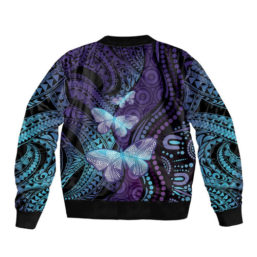You Matter Suicide Prevention Awareness Sleeve Zip Bomber Jacket Butterfly Aboriginal Mix Polynesian Pattern