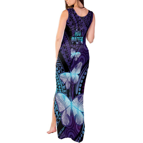 You Matter Suicide Prevention Awareness Tank Maxi Dress Butterfly Aboriginal Mix Polynesian Pattern