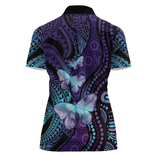 You Matter Suicide Prevention Awareness Women Polo Shirt Butterfly Aboriginal Mix Polynesian Pattern