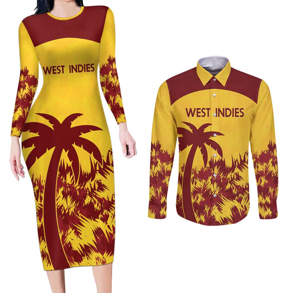 Custom West Indies Cricket Couples Matching Long Sleeve Bodycon Dress and Long Sleeve Button Shirt Windies Newest Version