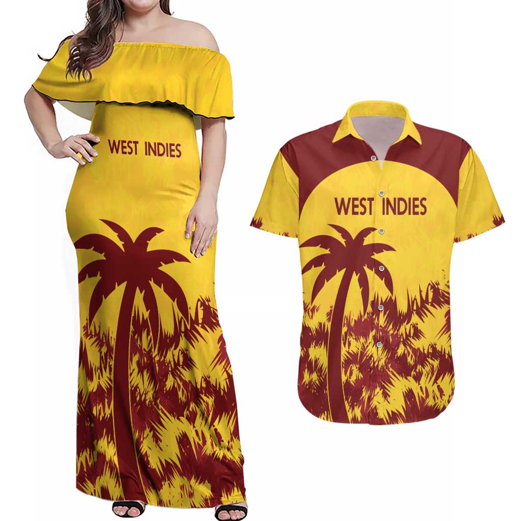 Custom West Indies Cricket Couples Matching Off Shoulder Maxi Dress and Hawaiian Shirt Windies Newest Version
