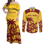 Custom West Indies Cricket Couples Matching Off Shoulder Maxi Dress and Long Sleeve Button Shirt Windies Newest Version