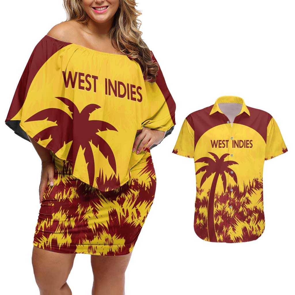 Custom West Indies Cricket Couples Matching Off Shoulder Short Dress and Hawaiian Shirt Windies Newest Version