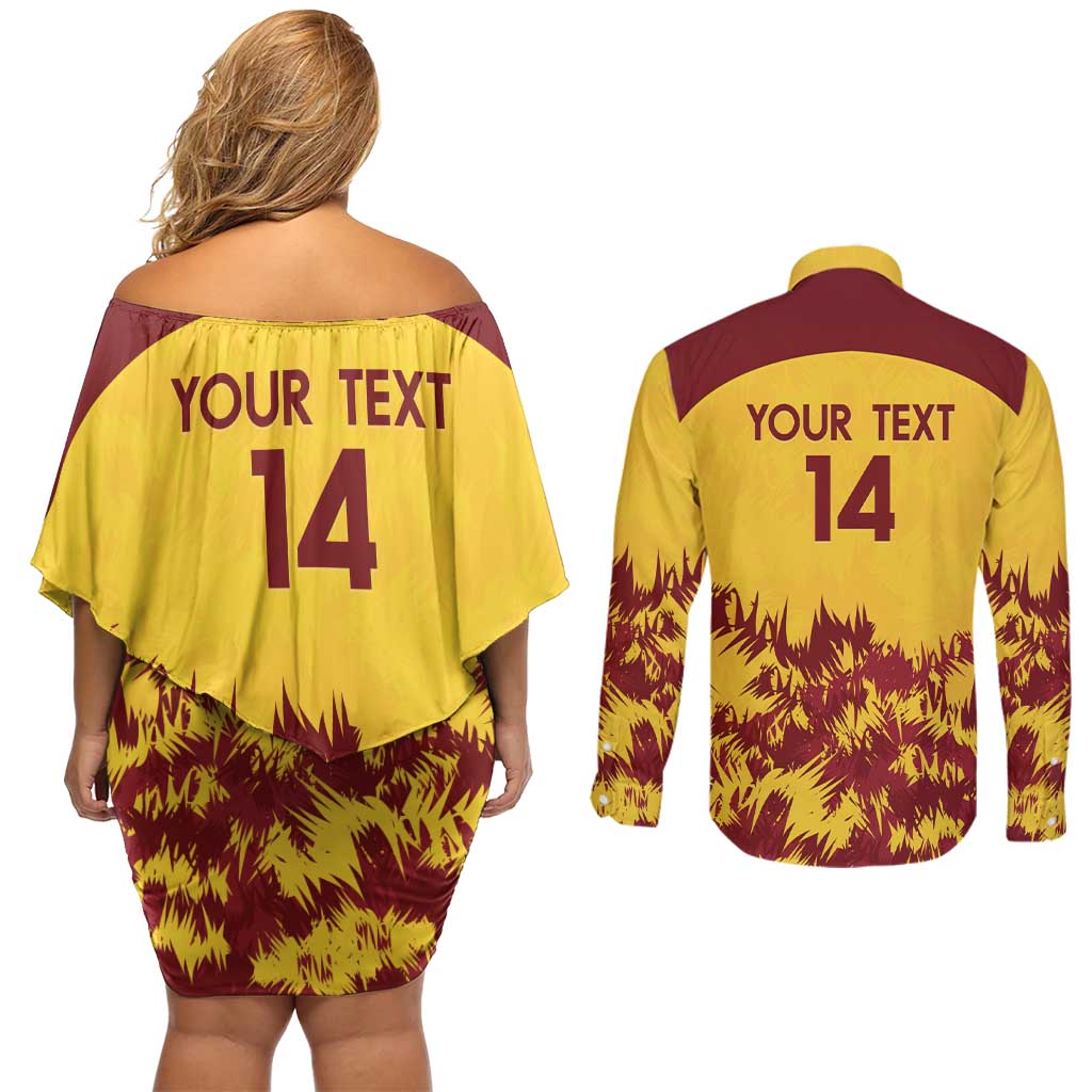 Custom West Indies Cricket Couples Matching Off Shoulder Short Dress and Long Sleeve Button Shirt Windies Newest Version