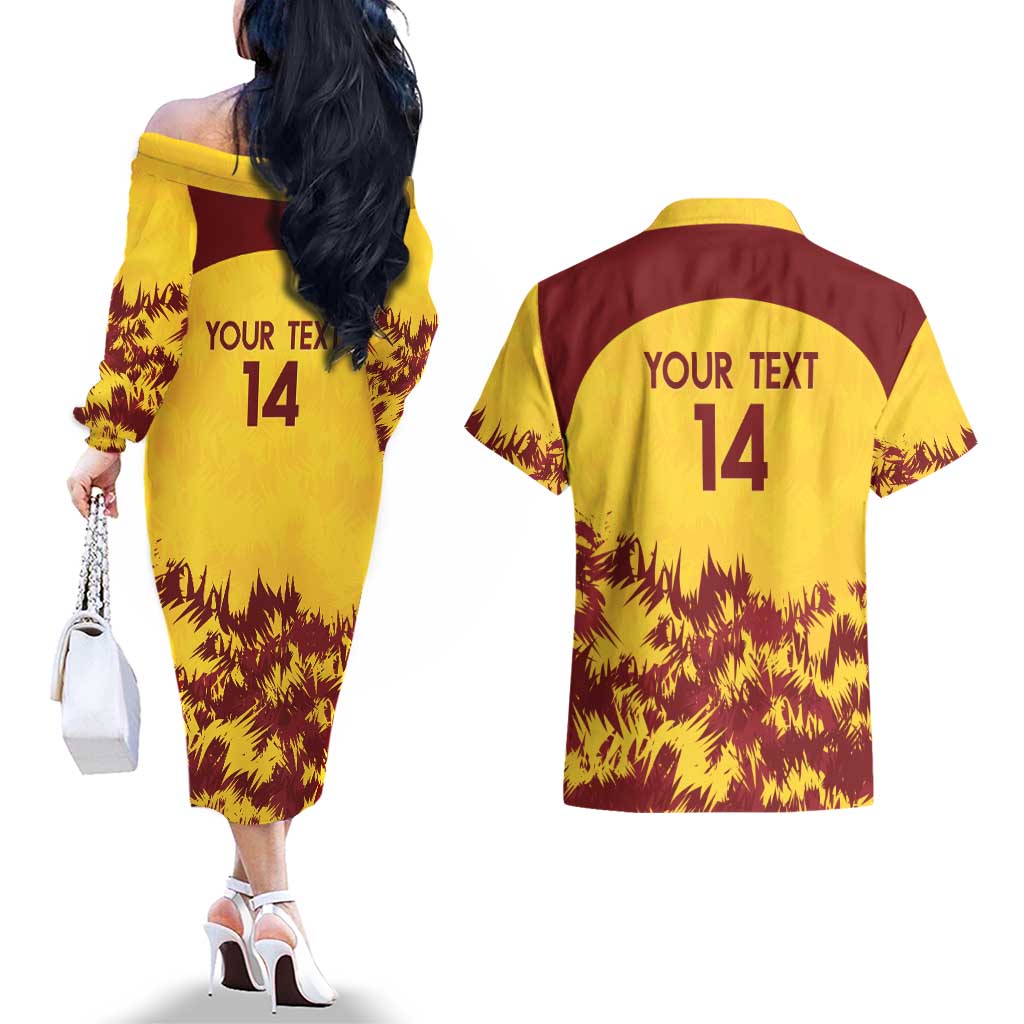 Custom West Indies Cricket Couples Matching Off The Shoulder Long Sleeve Dress and Hawaiian Shirt Windies Newest Version